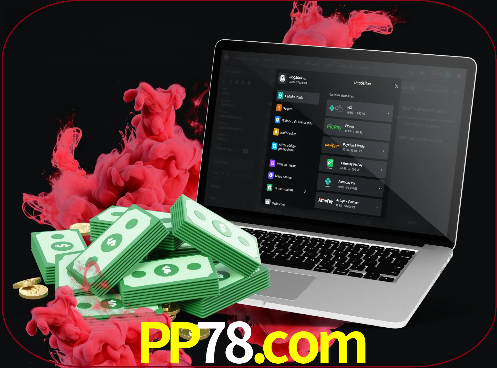 Para efetuar um depósito na sua conta pp78, basta escolher o método de depósito e especificar o montante.
